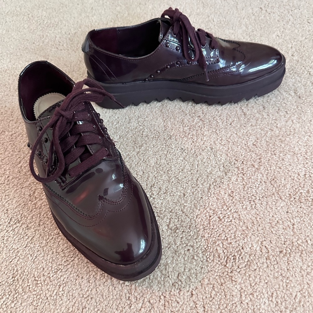 Zara Burgundy Patent Leather Platform Brogues - Size 7.5 - Picture 5 of 9